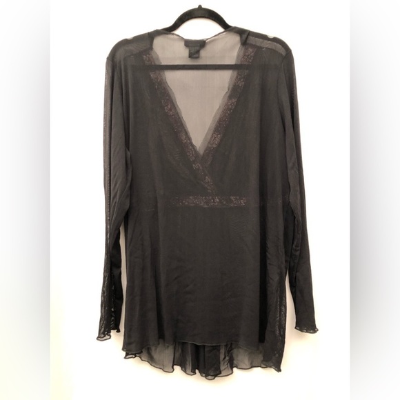 Lane Bryant Sheer Black Pink Babydoll VNeck Long Sleeve Blouse Top Size 18/20 - Picture 15 of 16